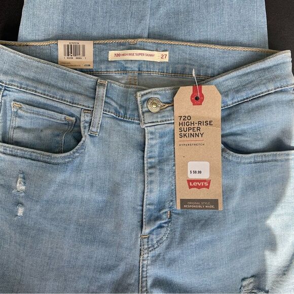 Levi's 720 High-Rise Super Skinny Distressed Jeans 24 27 New NWT - Picture 6 of 10